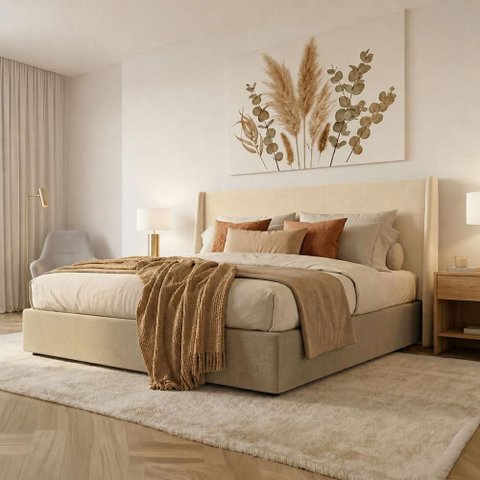 Cabeceira Cama Queen 164cm Estofada Cor:Veludo Creme