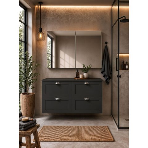 Gabinete para Banheiro com Tampo e Armário 120cm Retro MDF Grafite Milano - On Móveis