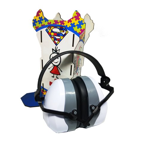 Kit Suporte Decorativo Abafador de Sons para Autistas com Abafador Branco 26 Db Coleção Tea e Amor N