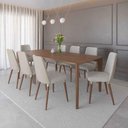 Ver imagem 1 de Conjunto de Jantar Mesa Harmony 8 Cadeiras Giratórias Dakota - Bouclé 03 Bege c/ PU Off White
