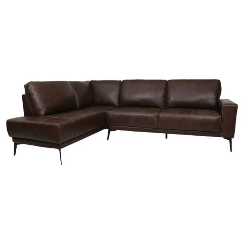 Sofá de Couro Rubi 3 Lugares com Chaise Esquerda Soft Tabaco - Mempra Design
