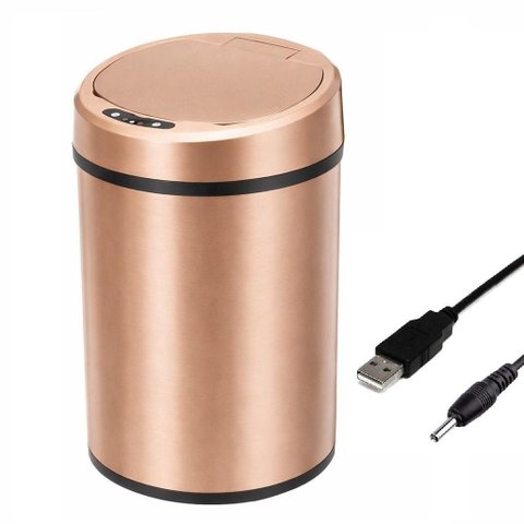 Lixeira Automatica 12 Litros Sensor Inteligente Cesto de Lixo Grande Removivel Cozinha Marrom Usb Re