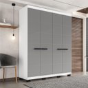 Ver imagem 1 de Roupeiro Solteiro Lisboa 4 Portas 4 Gavetas 161x214cm Branco/Cinza 240842