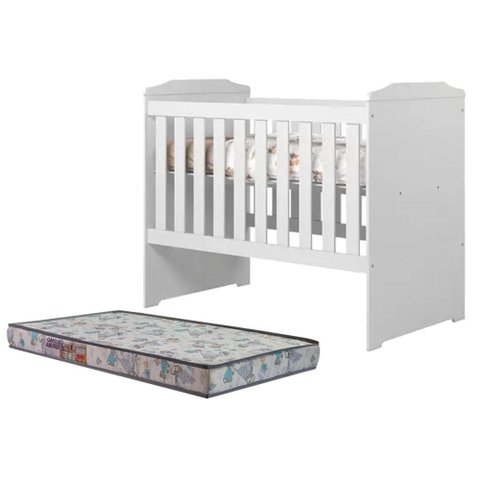 Berço Americano Carinho Branco Acetinado com Colchão Americano Sleep - Tigus