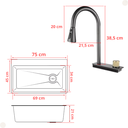 Ver imagem 4 de Cuba Cozinha Gourmet Premium Cascata com Torneira e Acessórios Aço Inox 201 Cinza