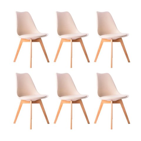 Kit 06 Cadeiras Leda Eames Jantar Cozinha com Assento Estofado Creme