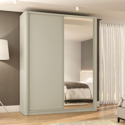 Guarda Roupa Casal 190cm com Laterais Curvas e Espelho Cor:luna