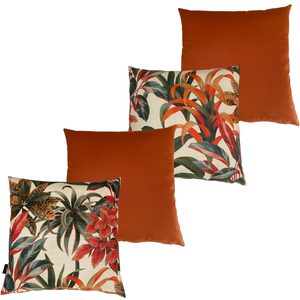 Kit 4 Almofadas Cheias Impermeável Área Externa Folhagens (43cm) e Laranja Terroso Liso (45cm)