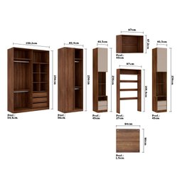 Guarda Roupa Solteiro de Canto Nogueira Dourado com Connect Prime Plus Luciane Móveis - 3
