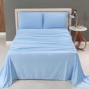 Ver imagem 1 de Jogo de Lençol Cama Casal 4 Peças 100% Algodão Malha Penteada:azul Claro