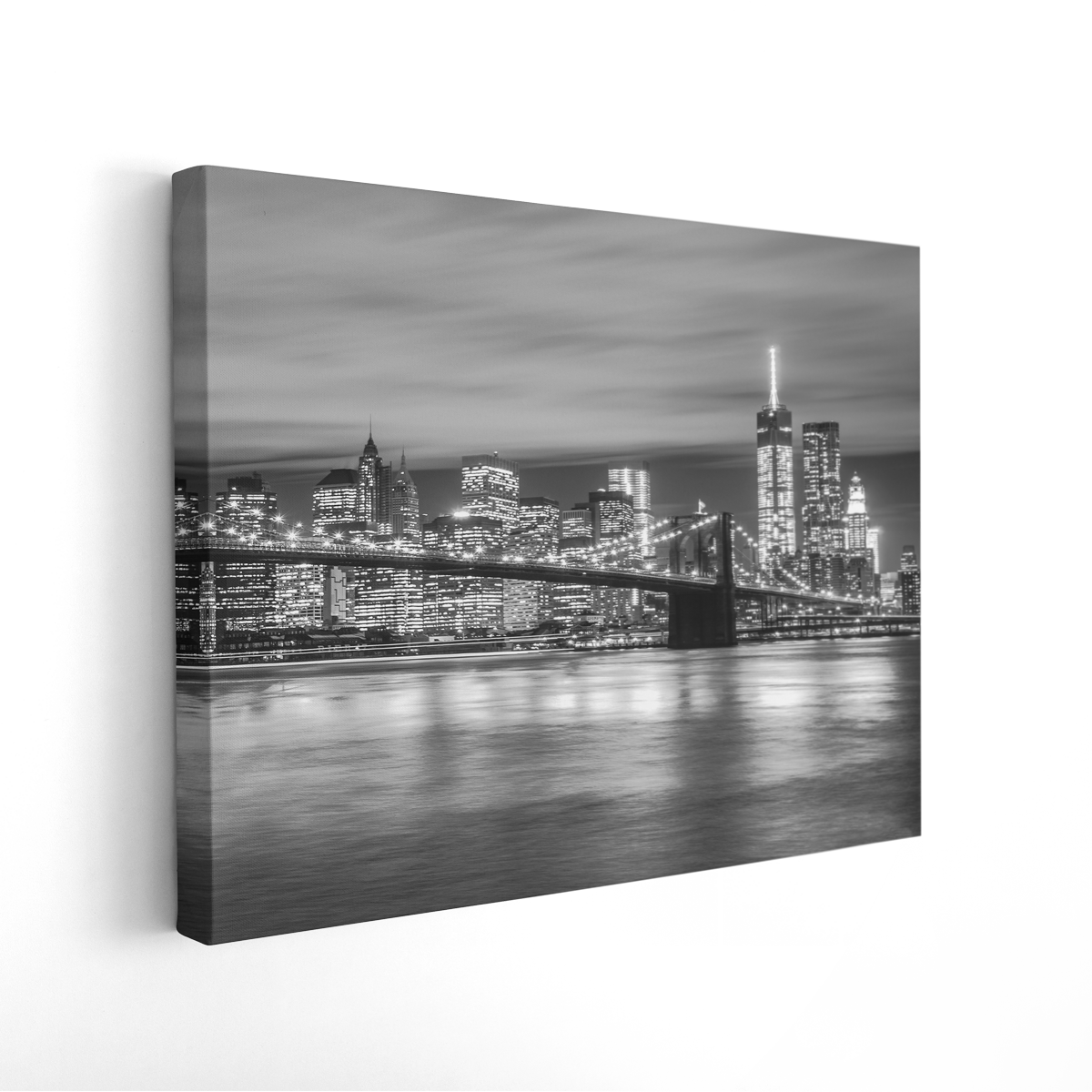 Quadro Decorativo Ponte Brooklyn Nova York a Noite em Preto e Branco