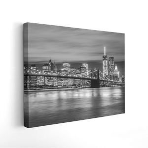 Quadro Decorativo Ponte Brooklyn Nova York a Noite em Preto e Branco