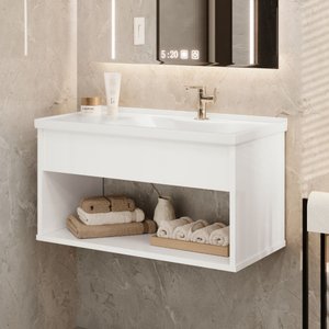 Gabinete Armário Suspenso com Nicho e Cuba Encanto Branco