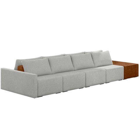 Sofá Ilha Modular para Sala 392cm com Puff Dublin K01 Linho Cinza Sintético Caramelo - Lyam Decor