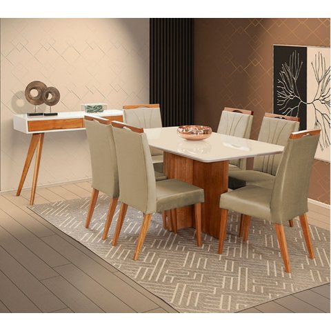 Mesa de jantar + 6 cadeiras Milão tampo 180 cm capuccino