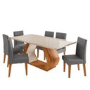 Ver imagem 2 de Conjunto Sala de Jantar 6 Lugares Retangular Tampo de Vidro e MDF Ricca Yescasa Cinza/Mel/Off White