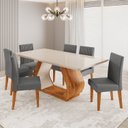 Ver imagem 1 de Conjunto Sala de Jantar 6 Lugares Retangular Tampo de Vidro e MDF Ricca Yescasa Cinza/Mel/Off White