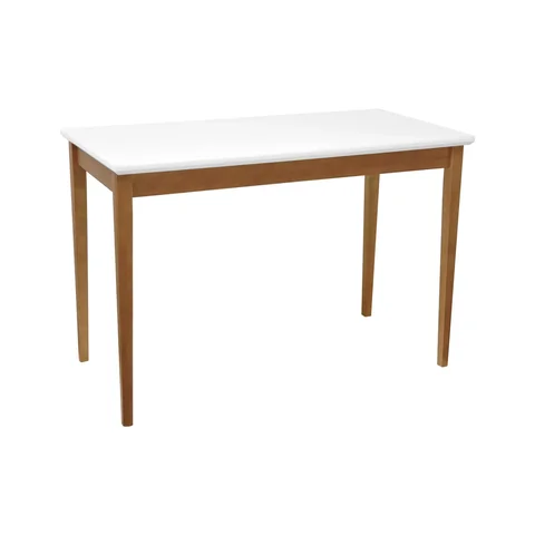 Mesa de Jantar Barcelona Madeira Maciça - Amêndoa - Tampo 120x60cm Branco/vidro Off-white