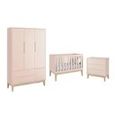 Ver imagem 1 de Dormitório Classic 3 Portas e Cômoda 3 Gavetas Rosa com Pés Madeira Natural - Reller Móveis Rosa