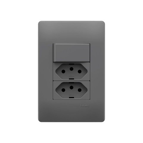 Interruptor Simples e Tomada Dupla 2p+t 10a Fame Habitat Onix com Placa 4x2