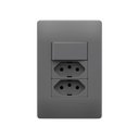 Ver imagem 1 de Interruptor Simples e Tomada Dupla 2p+t 10a Fame Habitat Onix com Placa 4x2