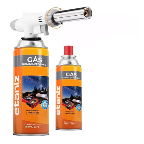 Kit Maçarico Culinário Gourmet Profissional com 2 Refis de Gás Etaniz Ideal para Confeitaria e Final