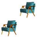 Ver imagem 1 de Kit 2 Poltronas Cadeira Mona Luxo Recepção - Suede Azul Turquesa