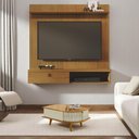 Ver imagem 3 de Conjunto Bancada e Mesa de Centro Íris para TV 55" 141cm MDP Cumaru e Opala Madetec Móveis