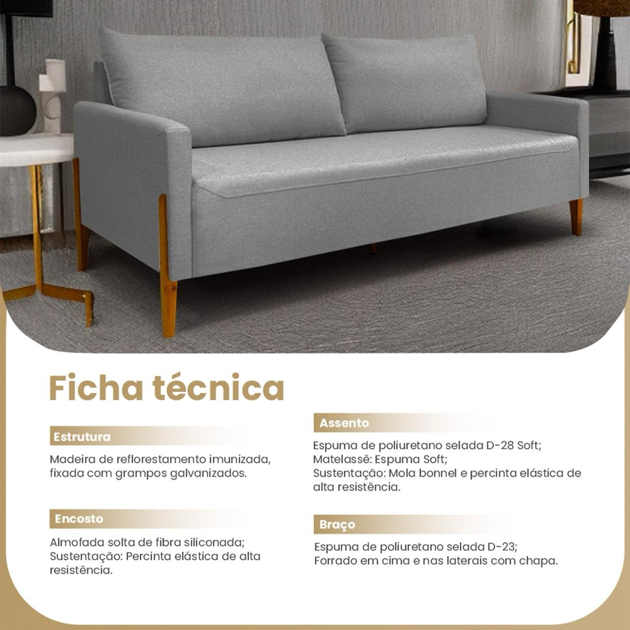 Sofá Elegance 2 Lugares 1,40m Linho Cinza Escuro Recepção Consultório Clean Moderno - Lv - 5