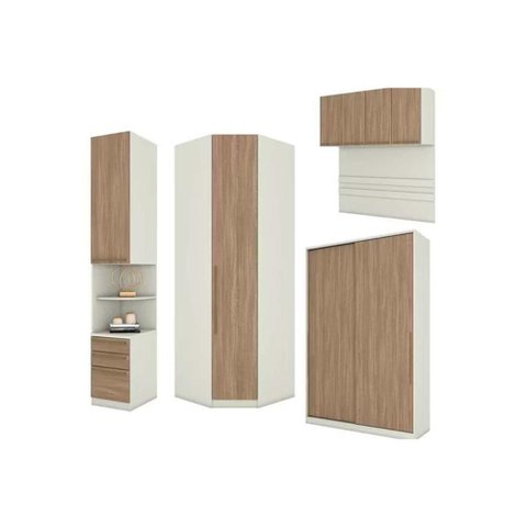Quarto Casal Modulado Seletto 5 Peças (1 Ponte + 1 Closet Canto + 1 Guarda Roupa 2 Portas de Correr