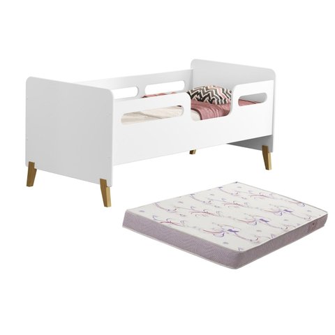 Cama Infantil Juvenil Cecília Montessoriana de Mdf com Pés de Madeira + Colchão D18