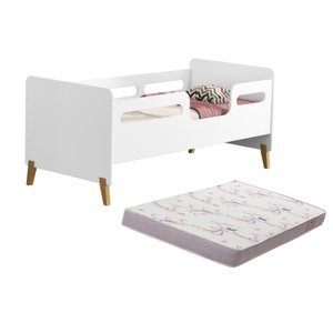 Cama Infantil Mini Cama Cecília Montessoriana Pes de Madeira com Colchão Incluso:branco
