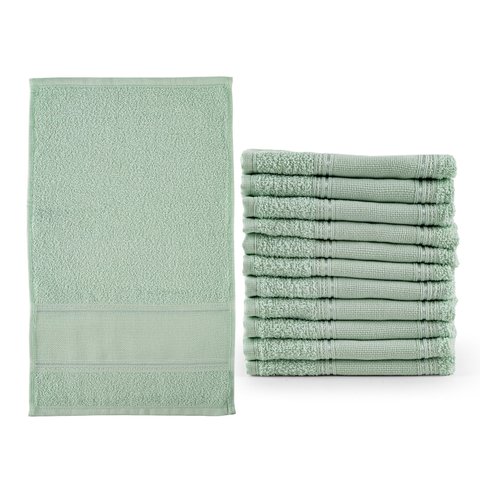 Kit 12 Toalhas de Rosto Academia Fitness Esporte 50cm X 30cm 100% Algodão:verde Caribe