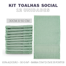 Kit 12 Toalhas de Rosto Academia Fitness Esporte 50cm X 30cm 100% Algodão:verde Caribe - 2