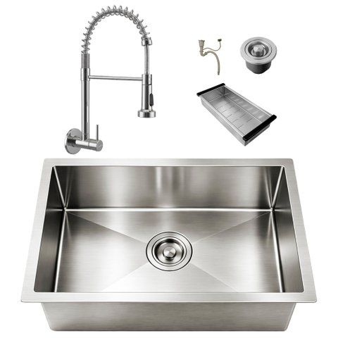 Kit Cuba Gourmet Cozinha 50x40 Inox 304 Prata com Torneira Parede Retrátil Brinovar