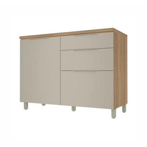 Balcão 1 Porta 3 Gavetas Marquesa 120cm 100% MDF Cinza/Nature Greige