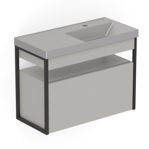 Gabinete com Lavatório 80cm x 60cm de 2 Gavetas Flow Cinza/Stone