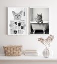 Ver imagem 2 de Kit 2 Quadros para Decorar Banheiro- Gatos 24x18cm - com Vidro:madeira Branca