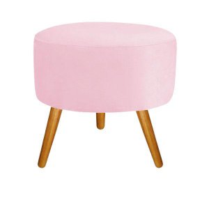 Puff Magnus Redondo Rosa Pés Castanho 35cm de Altura
