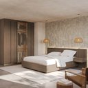 Ver imagem 1 de Kit Guarda Roupas 4 Portas e Cama Casal/Queen com LED Seringal CabeCasa MadeiraOriginals Marrom/Nogal
