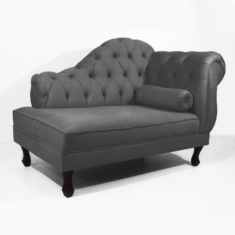 Recamier Sofá Divã Com Pés Retro 140X80 - Elã:Suede Cinza Escuro