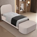 Ver imagem 2 de Cabeceira Cama Box 100cm Lanna com Puff Recamier Doha W01 Linho Bege - Lyam Decor