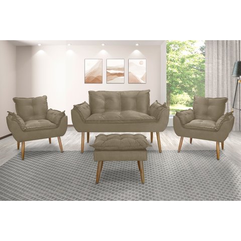 Kit Namoradeira Sofá Opala + 2 Poltronas Cadeira Opala + 1 puff:capuccino