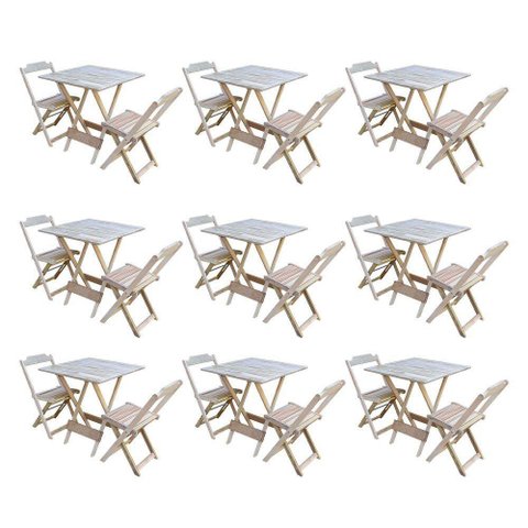 Kit 9 Jogos De Mesa Dobravel Com 2 Cadeiras De Madeira 70X70 Para Restaurante E Bar - Sem Pintura