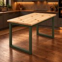 Ver imagem 1 de Mesa de Jantar Reforçada Industrial 150x60cm Tampo Bege Pés Verde
