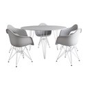 Ver imagem 7 de Mesa Jantar Redonda 110cm Branca Clips 3 Pés com 5 Poltronas Brancas Ferro Branco Marrom