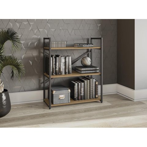 Estante Multiuso Desk Baixa 3 Prateleiras Freijó/preto Fosco