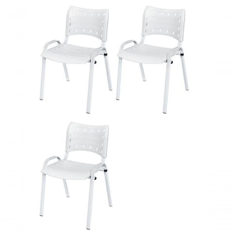 Cadeira Iso Base Branco Igreja, Escola, Escritório - Branco Kit 3 Peças