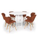 Ver imagem 1 de Conjunto Mesa de Jantar Redonda Talia Branca 120cm com 6 Cadeiras Eiffel Slim - Marrom