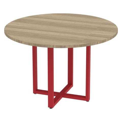 Mesa de Reunião Redonda P25 Pandin 110 Cm (largura) Tampo Mdp Noce Naturalle Pé Aço Tubular